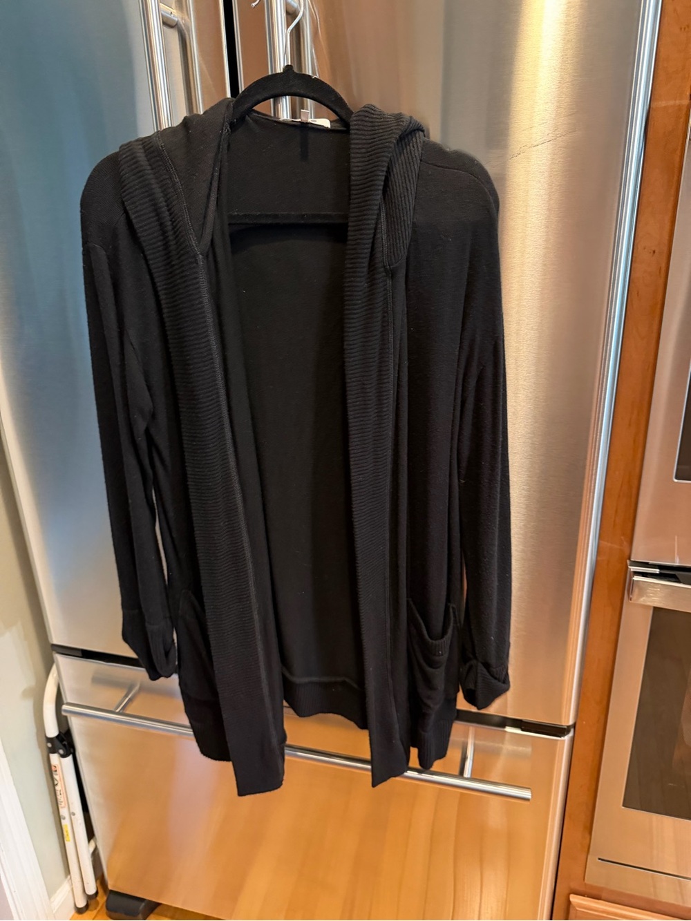 Three Dots Black Hooded Open-Front Cardigan